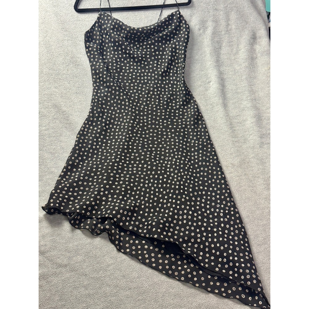 Kathie Lee Collection Black Polka Dot Asymmetrical Slip Dress Cowl Neck